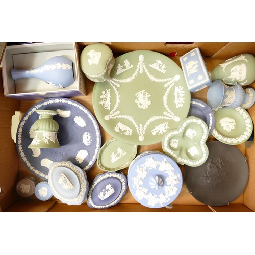 1175 - A collection of Wedgwood Jasperware to include -sage green, royal blue, lilac & similar lidded boxes... 