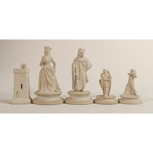 1534 - Wedgwood early Flaxman chess pieces, impressed marks to base, Spaks Collection sticker noted to King... 