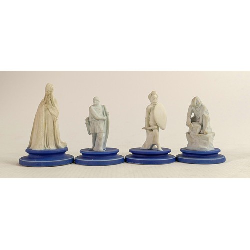 1541 - Wedgwood early Flaxman chess pieces, impressed marks to base, Rose Ellis Collection sticker noted to... 