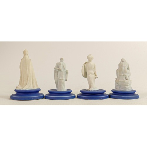 1541 - Wedgwood early Flaxman chess pieces, impressed marks to base, Rose Ellis Collection sticker noted to... 