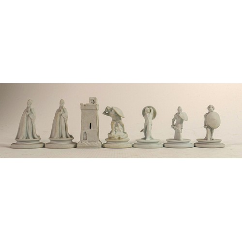 1542 - Wedgwood early Flaxman chess pieces, impressed marks to base, Rose Ellis Collection sticker noted to... 