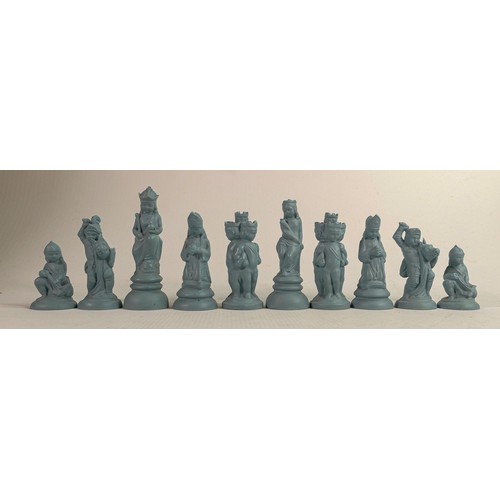 1544 - Minton prototype John Bell design chess pieces, finished in matt Turquoise, 10 pieces, height of kin... 