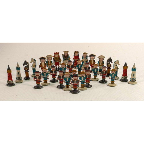 1554 - Hand painted metal chess set with characters in period costume, similar in construction to Rose piec... 