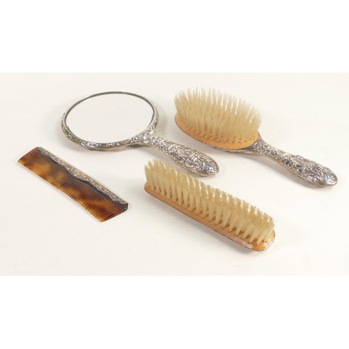 1797 - 4 piece silver ladies dressing set, hallmarked for Birmingham 1968, comprising hand mirror, comb and... 