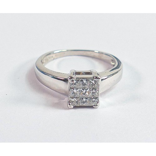 1863 - 18ct white gold nine stone diamond cluster ring, 0.50ct, size L/M, 3.9g.