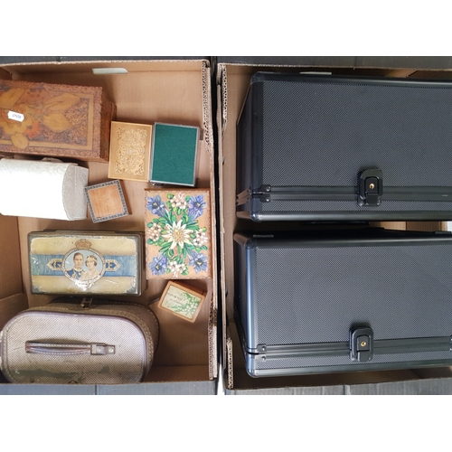 90 - A collection of vintage boxes and tins together with 2 modern storage cases.