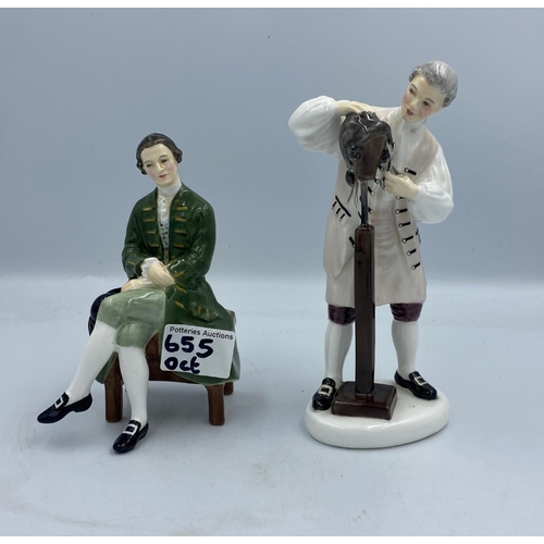 655 - 2 Royal Doulton Williamsburg Figures 'Gentleman HN2227, ' 'Wigmaker HN2239'