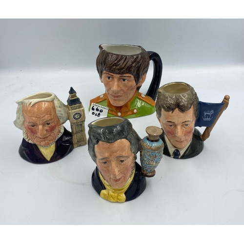 660 - 4 Royal Doulton Character Jugs 'George Harrison D6727, Michael Doulton D6808' (Signed), John Doulton... 