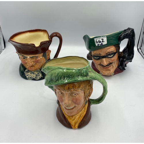 662 - 3 Royal Doulton Large Character Jugs 'Old Charley D5420' 'Dick Turpin D2528' , 'Arriet D6208'