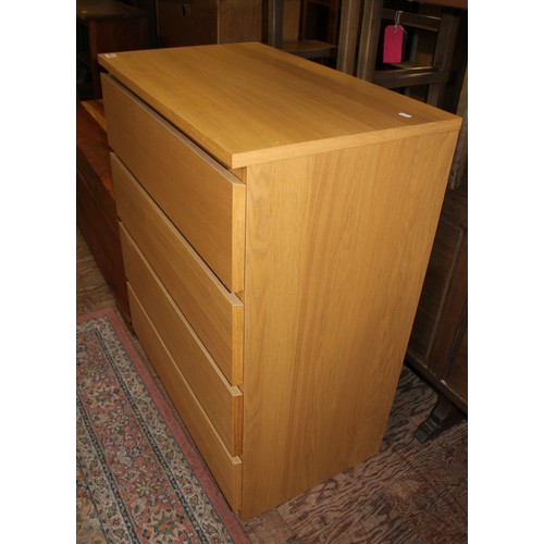 630 - Ikea Chest of 4 drawers in a beech finish, 80cm W x 48cm D x 100cm H.