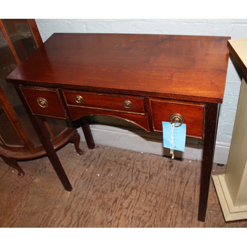 638 - Edwardian mahogany side table, three drawers, raised on square legs, 78cm in width.