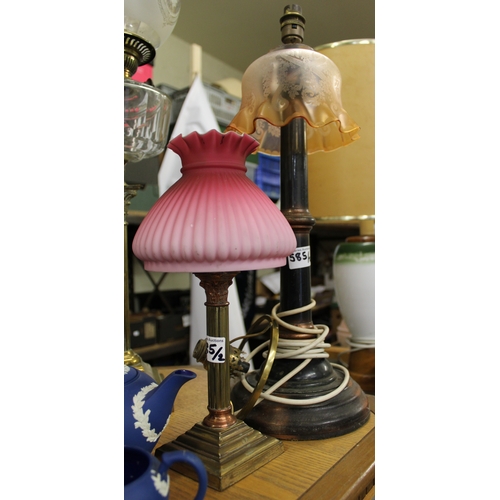 585 - Vintage oil lamp converted to electric together with an incomplete table lamp (2).