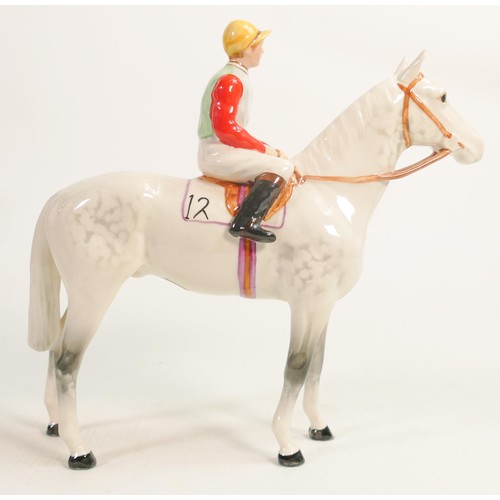 238 - Beswick jockey on grey horse 1862, red, yellow & green racing colours.