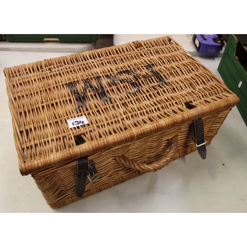 134 - Fortnum & masons wicker hamper basket together with loose cutlery