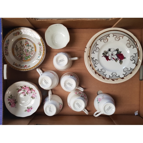 68 - A Mixed collection of tea ware items to include Floral Cups and saucers, Indian Tree patterned side ... 