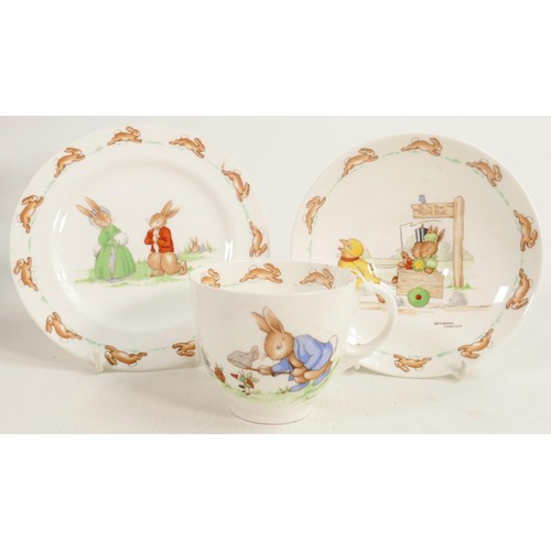 90 - Royal Doulton early Bunnykins white china trio signed Barbara Vernon.