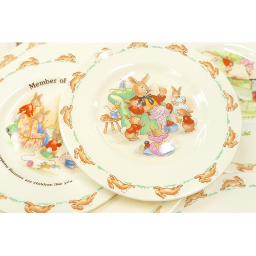 87 - Royal Doulton Bunnykins items to include - dinner plates, salad plates, oatmeal dishes, money boxes ... 