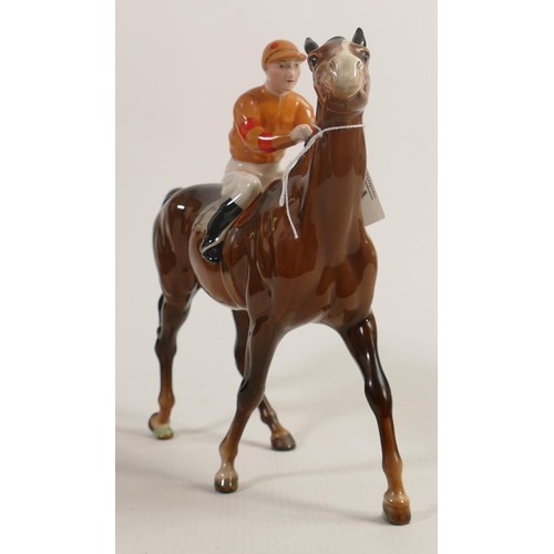 197 - Beswick Jockey on Walking Horse 1037, jockey in orange & red stripes colourway, No12 detail noted on... 