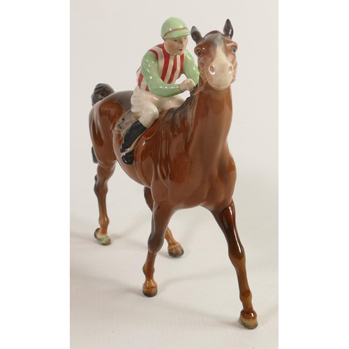 199 - Beswick Jockey on Walking Horse 1037, jockey in green, red & white stripes colourway, No24 detail no... 