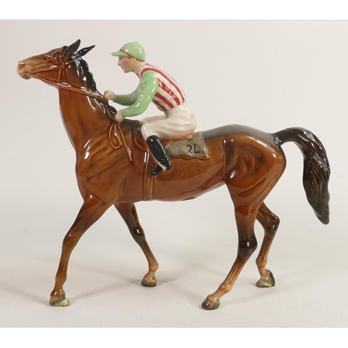 199 - Beswick Jockey on Walking Horse 1037, jockey in green, red & white stripes colourway, No24 detail no... 