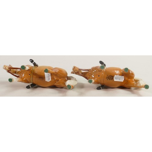 239 - Two Beswick boy on Palomino pony 1500, one with leg a/f & one with chip to hat & chip to ear (2)