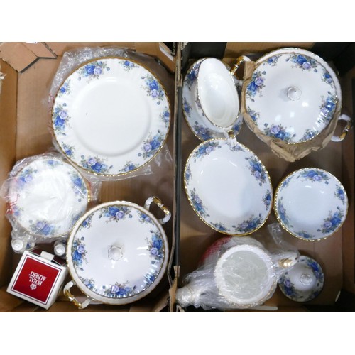 924 - Royal Albert Moonlight Rose patterned tea & dinner ware including - teapot, tureens, open vegetable ... 