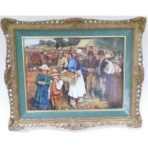 693 - A set of four porcelain plaques, hand painted by Leighton Maybury, Travellers Horse fair scenes afte... 