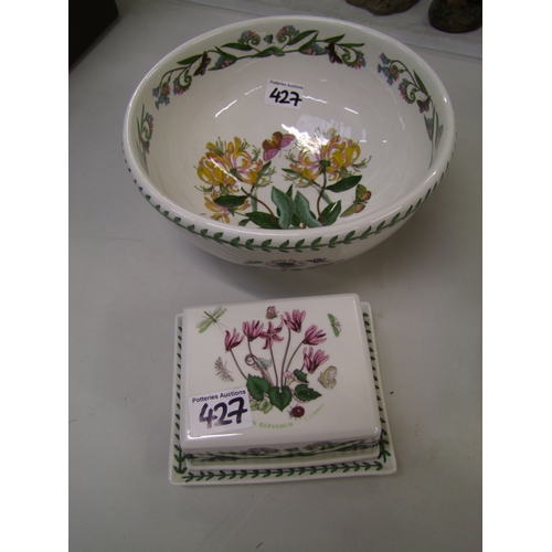 427 - Portmeirion Botanical Garden pattern large salad bowl together with a covered butter dish.