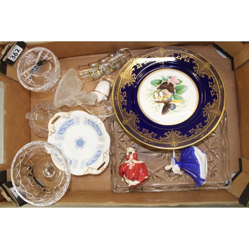 362 - Mixed collection of items to include Two Caverswall Cabinet plates, two small Royal Doulton Figures,... 