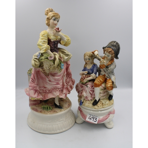 493 - Two Capo Di Monte figures, tallest measures 37cm in height (2).