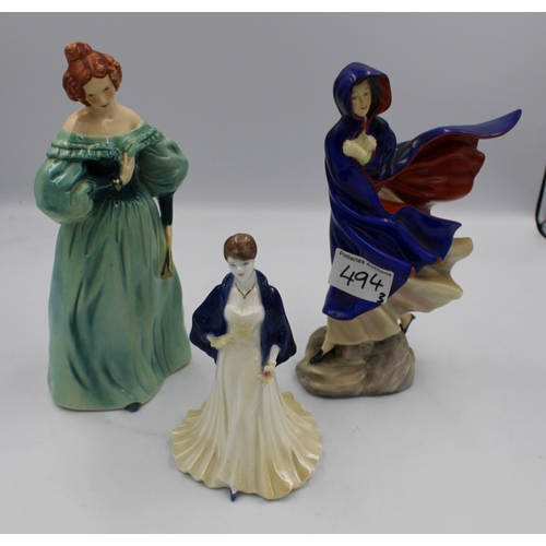 494 - Royal Doulton figure May HN2746 together with a Goebel figure and a small Coalport 'The Winter Ball'... 