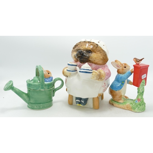 552 - Border Fine Arts Mrs Tiggy Winkle Money Box, Peter Posting Letter & Peter hid in a Watering Can(3)