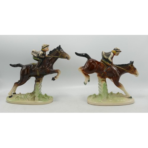 16 - Jema Holland Pottery Horses Jumping Fences, height 18cm(2)(one with broken neck)