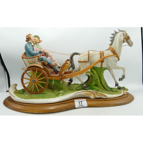 17 - Large Capodimonte Figure Group of Trotting Horse & Carriage , length 46cm