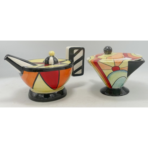 305c - Two Lionel Bailey Deco teapots - Hilltop PROTOTYPE, mark on bottom, Traditionally Hand Crafted and H... 