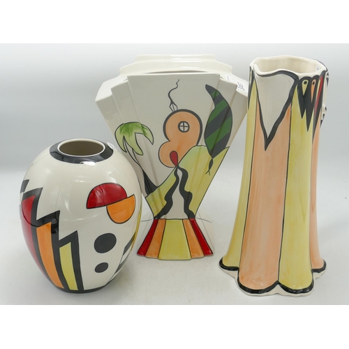 305f - Three Lionel Bailey pieces 2010 - Deco Fan Vase limited edition 5/40. Mark on bottom 9.10. Height 21... 