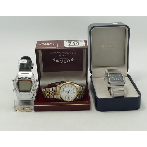 714 - Boxed Seiko H249 Gents Digital  Watch, Rotary Quartz Watch & Lorus Digital Watch ,unchecked needs ba... 