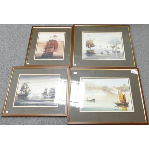 844 - Series of Four Nautical themed watercolours, indistinct signature, largest frame size 38 x 48cm (4)