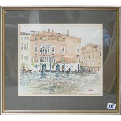 845 - Venetian Watercolour Signed Ash, frame size 50 x 57cm