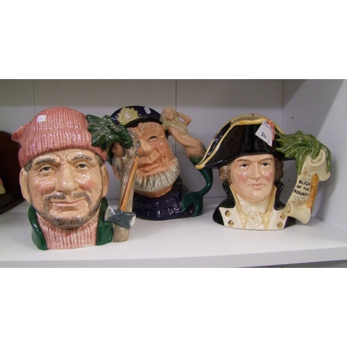 580 - Royal Doulton Character Jugs to include Cartain Bligh D6967, Lumberjack D6610 & Old Salt D6551 (3)