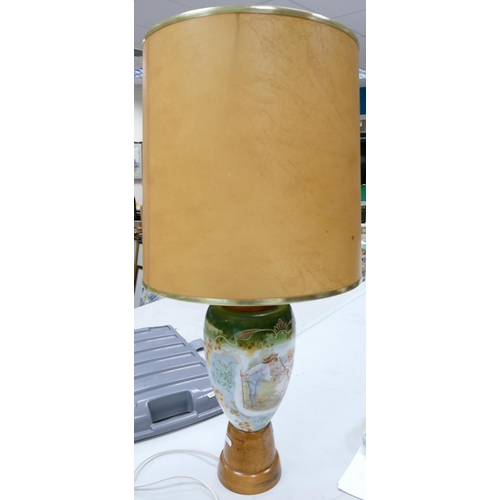 583 - Large Victorian Glass Vase Converted into lamp base with wooden fittings