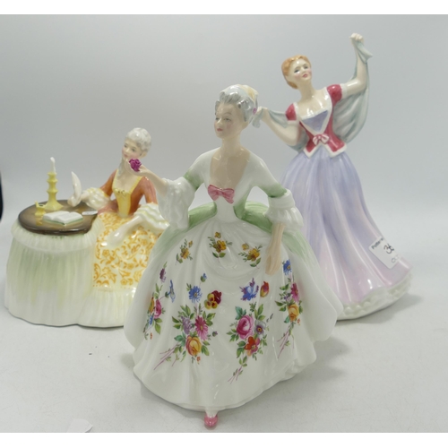 589 - Royal Doulton lady figures to include Meditation HN2330, June HN2991 and Diana HN2648. All seconds