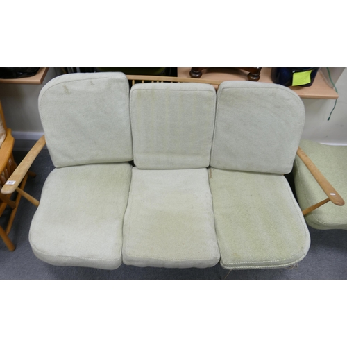 837 - Light Coloured Ercol Mid Century 3 seater low settee, missing straps