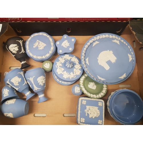 12 - A collection of Wedgwood jasperware including vases, lidded boxes, pin trays, cabinet plates etc