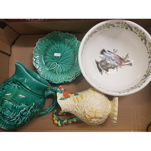 34 - A mixed collection of items to include Embossed Clarice Cliff Jug, Wedgwood Cabbage ware jug & plate... 