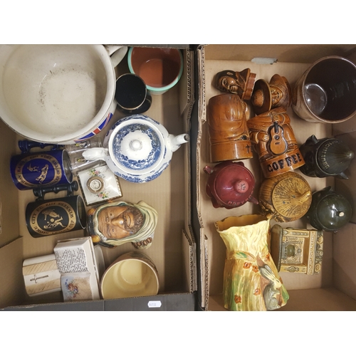42 - A mixed collection of items to include Burleigh embossed jug, novelty condiment pots, union jack guz... 