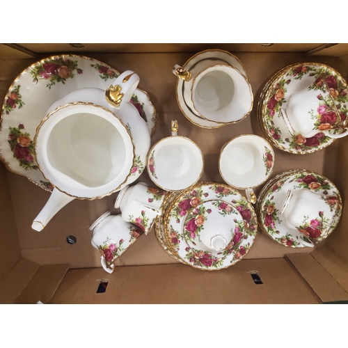 99 - Royal Albert Old Country Roses 22 Piece Tea set to include Cake plate, Large Teapot, Milk, Sugar and... 