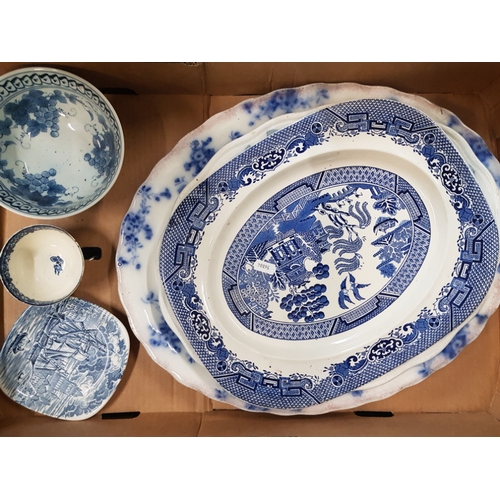 531 - A collection of Blue and White Ceramic items to include Woods ware willow patterned Meat Platter, Tw... 