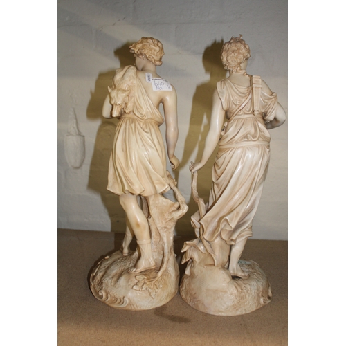 640 - A pair of early 20th century Rudolstadt Works large classical ceramic figures, impressed pattern num... 