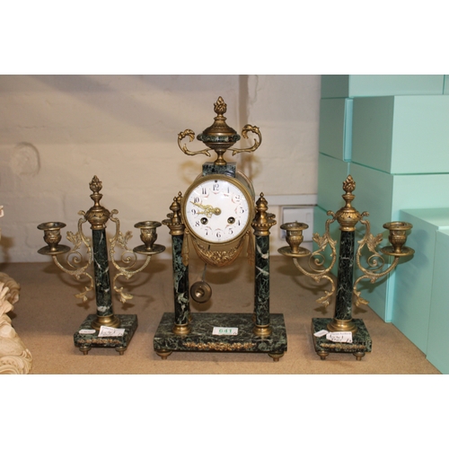 641 - Early 20th century French marble clock three piece garniture set, movement marked 'Selsi Paris', in ... 